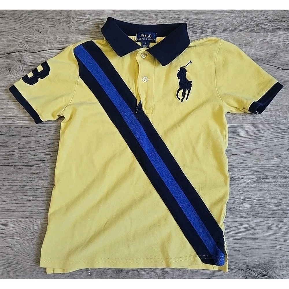 Polo Ralph Lauren‎ Boys Size 6 Blue Yellow USA Big Pony #3 Polo Rugby Shirt